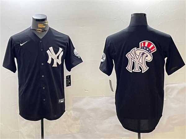 Mens New York Yankees Team Big Logo Black With Patch Cool Base Stitched Jersey